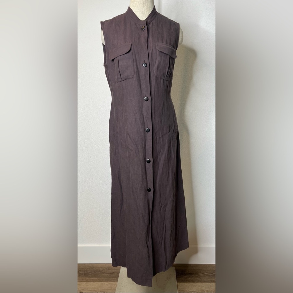 Button Down San Francisco Lorenzini Sleeveless Linen Dress Made in Italy